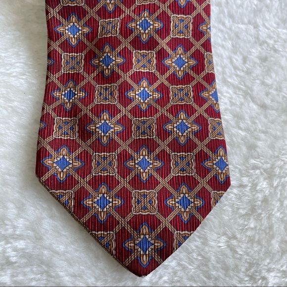 Jos. A. Bank Signature Gold Red and Blue Geometric Print Textured Silk T… - Picture 4 of 11